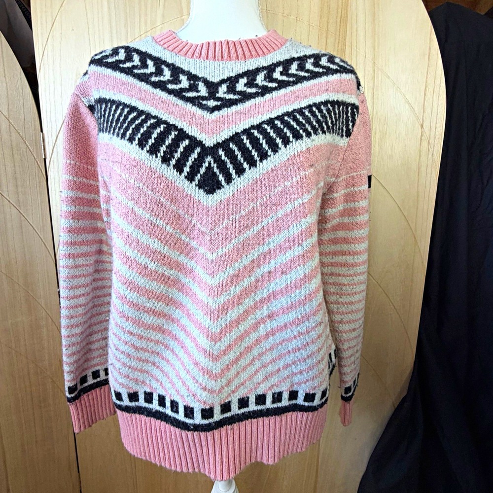 Roxy Pink Fair Isle Wool Blend Knit Sweater Medium Apres Ski Granola Girl
